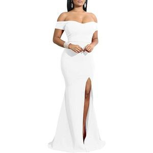 White Off Shoulder Long Formal Party Dress